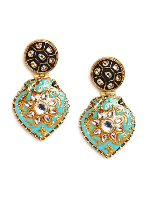 

PANASH Gold-Plated & Turquoise Blue Geometric Meenakari Drop Earrings