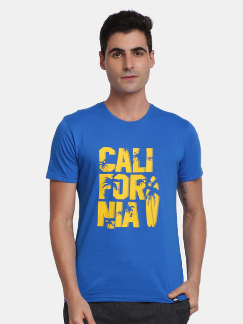 

MASH UNLIMITED Men Blue Printed Round Neck Cotton T-shirt