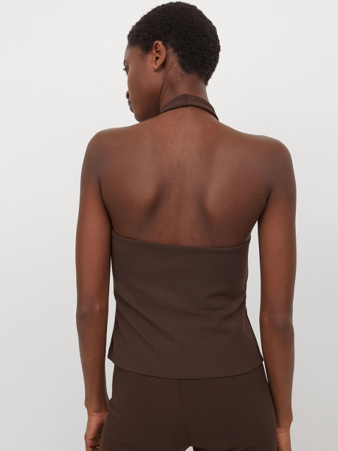 

H&M Women Brown Solid Halterneck Top