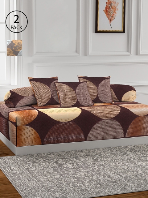 

KLOTTHE Set of 2 Printed Cotton Single Bedsheets With 4 Bolster Covers & 6 Cushion Covers, Brown
