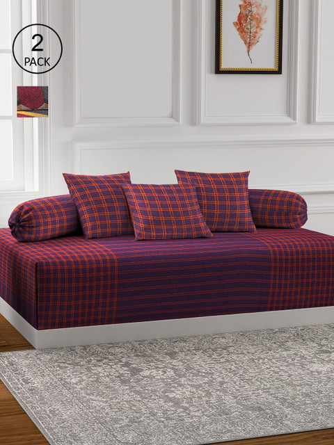 

KLOTTHE Set Of 2 Grey & Maroon Printed Cotton Single Bedsheet With 4 Bolster & 6 Cushion Covers