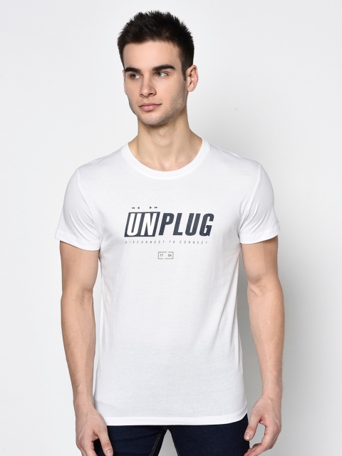 

Octave Men White & Navy Printed Round Neck T-shirt