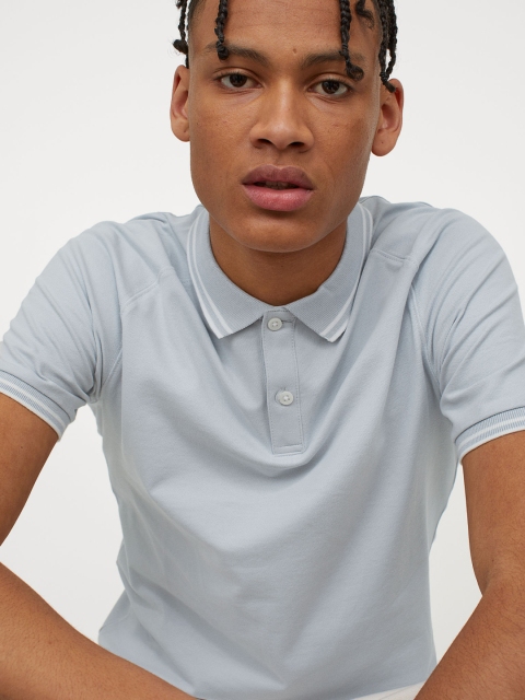 

H&M Mens Blue Piqu polo shirt Muscle Fit