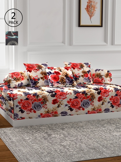 

KLOTTHE Set of 2 Printed Single Bedsheets With 4 Bolster Covers & 6 Cushion Covers, Red
