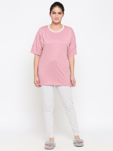 

XIN Women Pink & White Printed Night suit