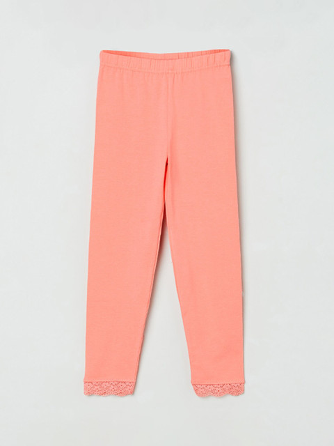 

max Girls Peach-Coloured Solid Ankle-Length Leggings