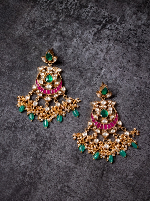 MORKANTH JEWELLERY Gold-Toned & Green 24K Contemporary Drop Earrings