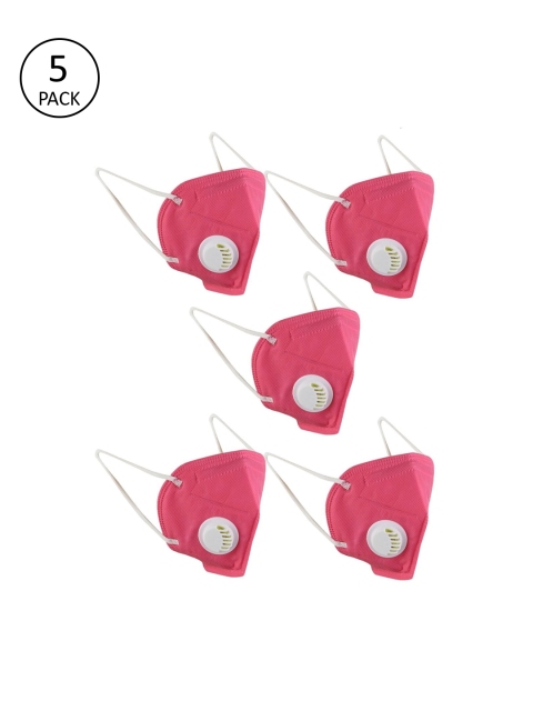 

OOMPH Unisex Pack of 5 Pink Solid Reusable 5-Layers Anti-Pollution N95 Masks