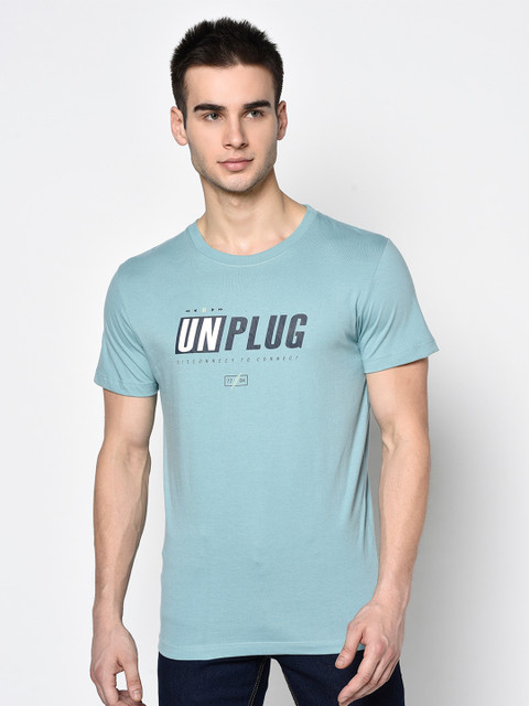 

Octave Men Blue Printed Round Neck T-shirt