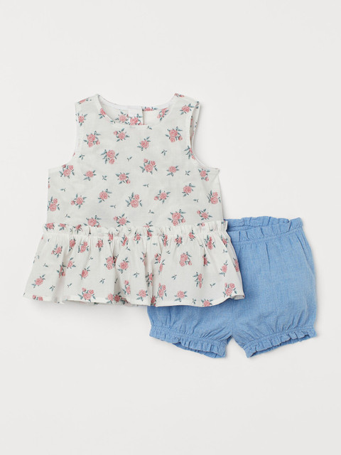 

H&M Girls White & Blue 2-Piece Cotton Set
