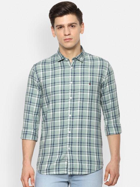 

Louis Philippe Jeans Men Green & Navy Blue Slim Fit Checked Casual Shirt
