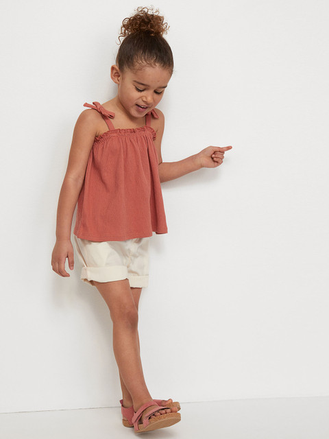 

H&M Girls Pink Solid Smocked Top, Orange