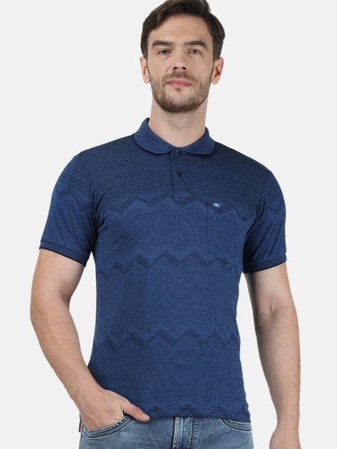 

Monte Carlo Men Navy Blue Striped Polo Collar T-shirt