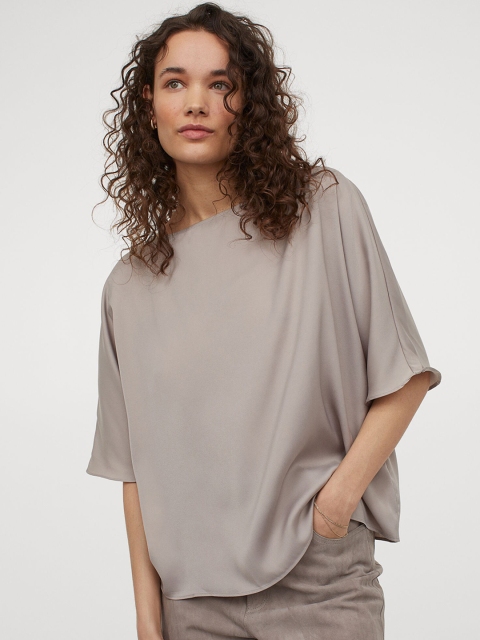

H&M Women Beige Solid Satin Blouse
