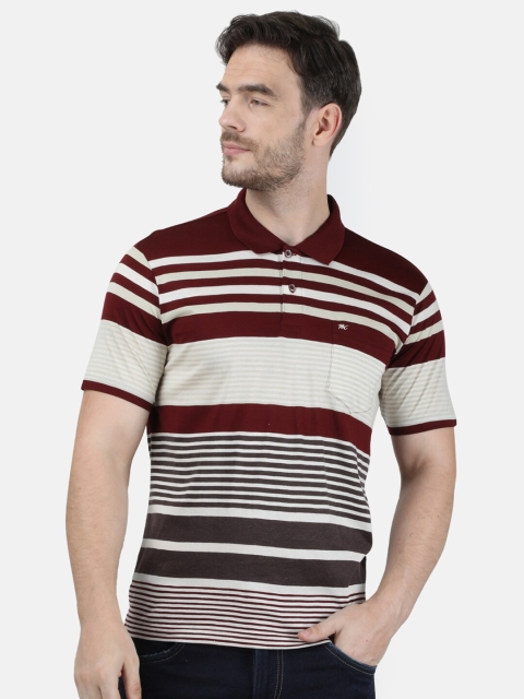 

Monte Carlo Men Maroon & Off-White Striped Collar T-shirt