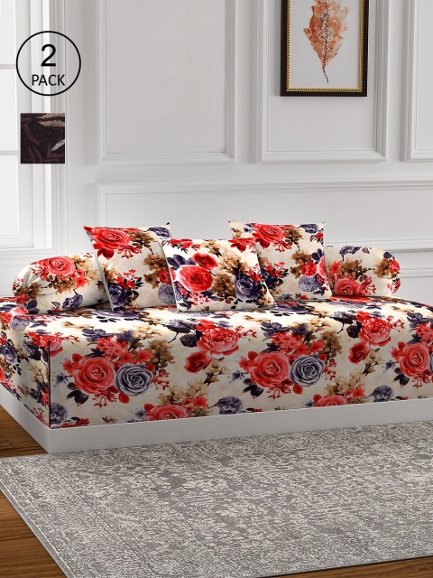 

KLOTTHE Set Of 2 Floral Printed Single Bedsheet With 4 Bolster Covers & 6 Cushion Covers, Beige