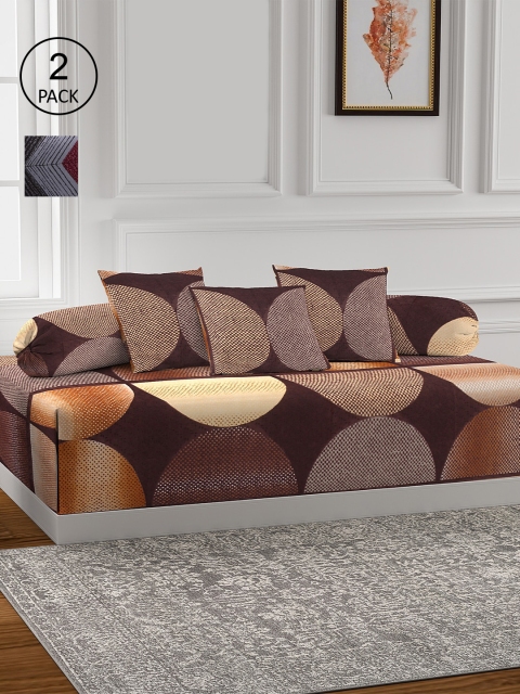 

KLOTTHE Set of 2 Printed Cotton Single Bedsheet With 4 Bolster Covers & 6 Cushion Covers, Brown
