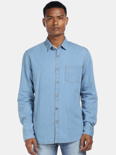 

Flying Machine Men Blue Solid Denim Casual Shirt