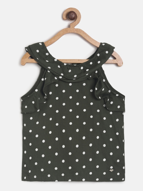 

TALES & STORIES Green & White Polka Dot Printed Regular Top