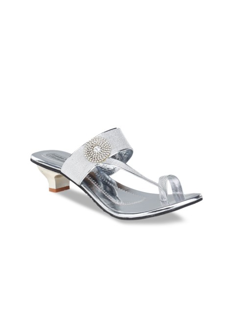 

LONDON STEPS Women Silver-Toned Embellished Open Toe Sandals