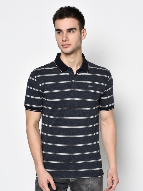 

Octave Men Navy Blue & White Striped Polo Collar T-shirt
