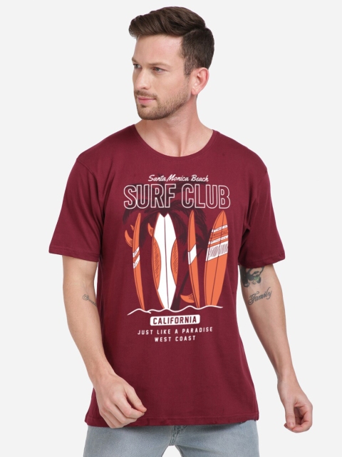 

MASH UNLIMITED Men Maroon Printed Round Neck T-shirt