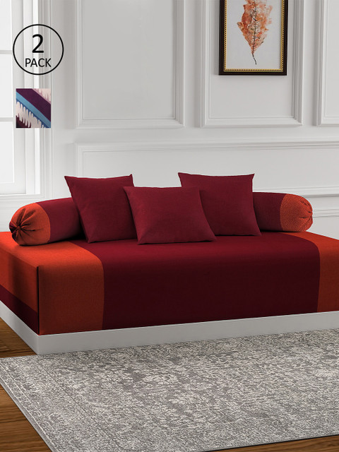 

KLOTTHE Set of 2 Printed Cotton Single Bedsheet With 4 Bolster Covers & 6 Cushion Covers, Maroon