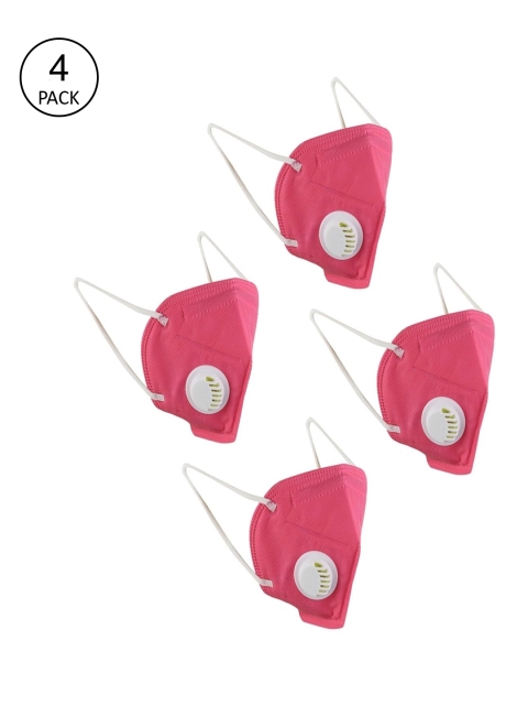 

OOMPH Unisex Pack Of 4 Pink Solid 5-Ply Reusable Anti-Pollution KN95 Face Masks