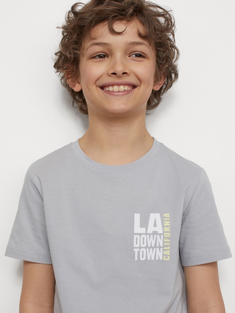 H&M Pack of 2 Boys Grey & Yellow Printed Cotton T-shirts