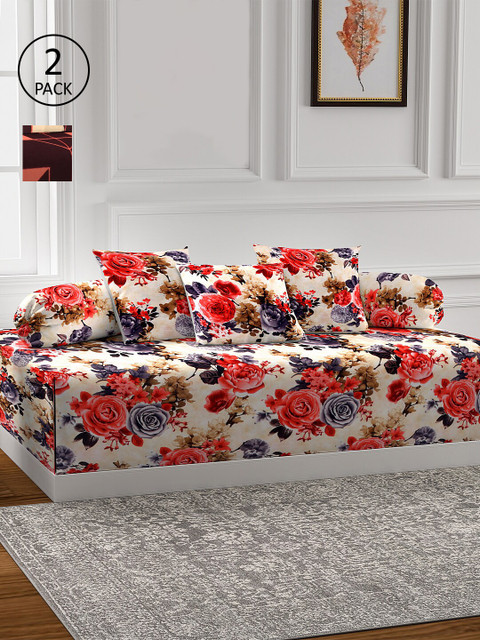 

KLOTTHE Set of 2 Printed Cotton Single Bedsheet With 4 Bolster Covers & 6 Cushion Covers, White