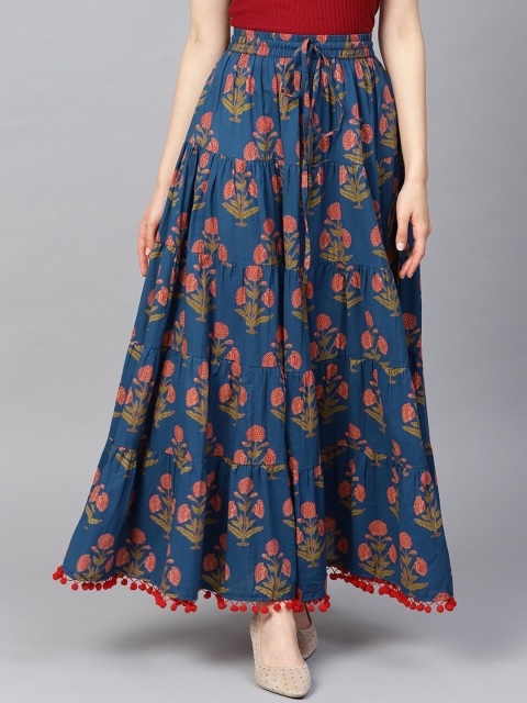 

KSUT Women Blue & Pink Printed Tiered Maxi Skirt