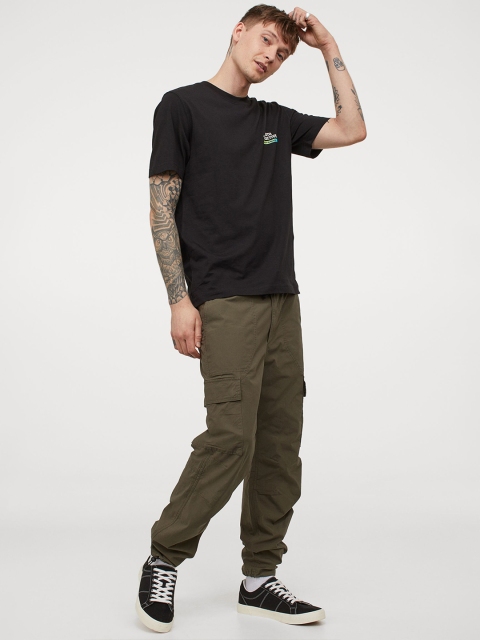 

H&M Men Black Printed Cotton T-shirt