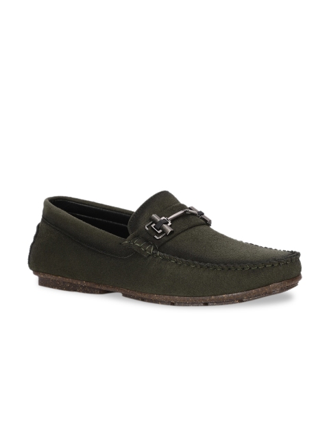 

Bruno Manetti Men Olive Green Textured Suede Loafers