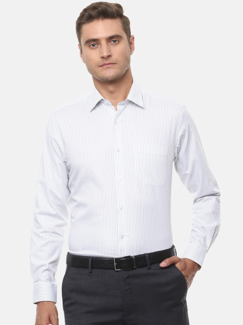 

Louis Philippe Men White & Grey Slim Fit Striped Cotton Formal Shirt