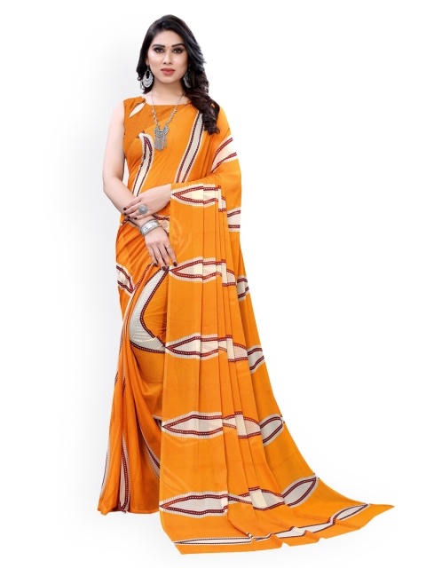 

KALINI Orange Printed Poly Chiffon Saree