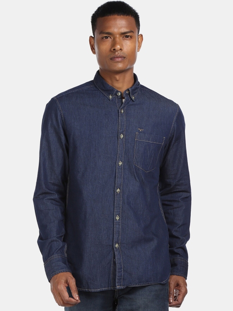 

Flying Machine Men Navy Blue Solid Pure Cotton Denim Casual Shirt