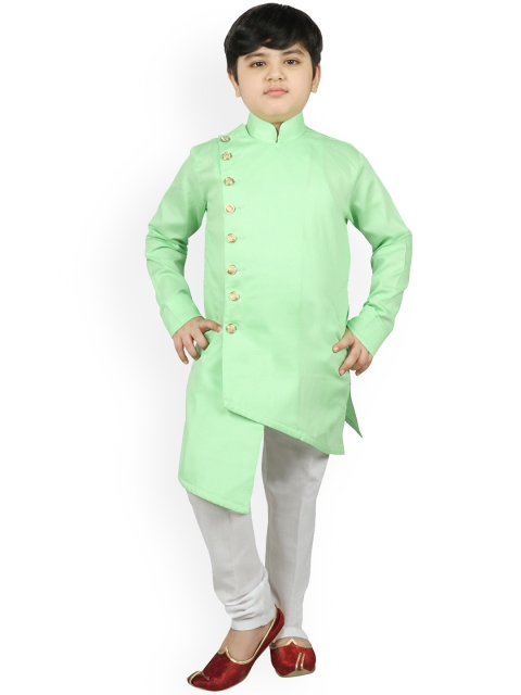 

SG YUVRAJ Boys Green & White Solid Kurta with Trousers