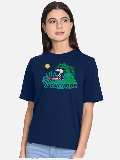 

Free Authority Women Navy Blue Printed Round Neck T-shirt
