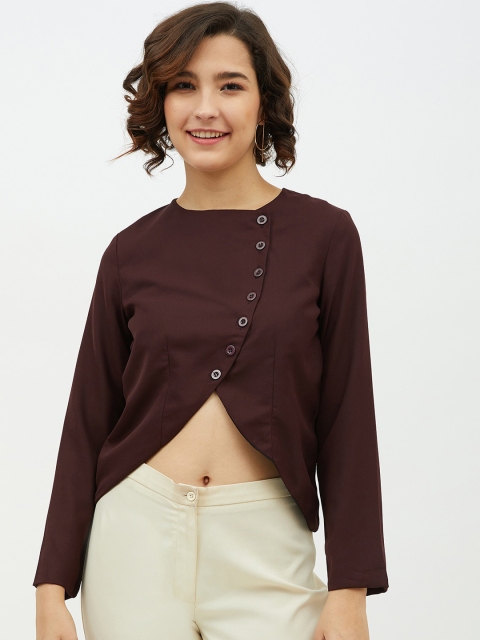 

StyleStone Maroon Crepe Regular Crop Top