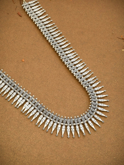 

Silvermerc Designs Silver-Toned Brass Silver-Plated Afghan Necklace