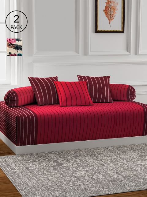 

KLOTTHE Set of 2 Printed Cotton Single Bedsheet With 4 Bolster Covers & 6 Cushion Covers, Red