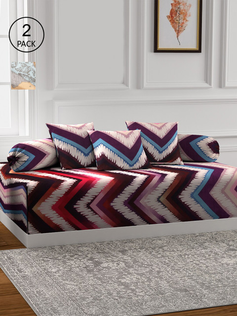 

KLOTTHE Set Of 2 Geometric Printed Cotton Single Bedsheet With 4 Bolster & 6 Cushion Covers, Grey