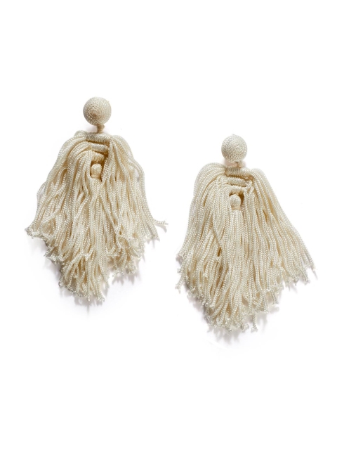 

Foxy Sperks Cream-Coloured Contemporary Tasselled Hoop Earrings