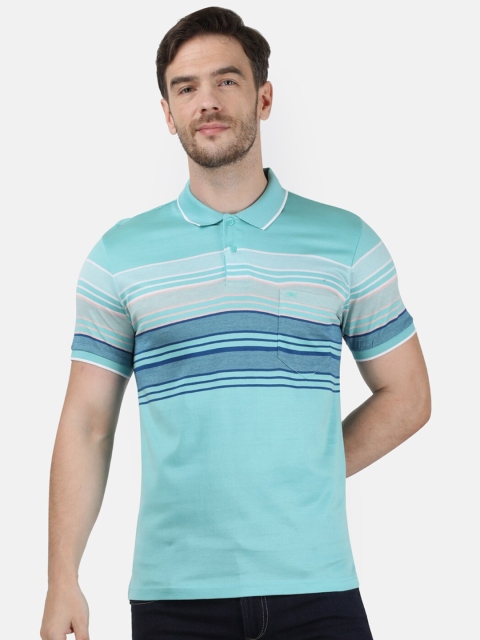 

Monte Carlo Men Green Striped Polo Collar T-shirt
