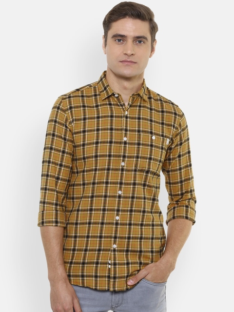 

Louis Philippe Jeans Men Yellow Slim Fit Checked Casual Cotton Shirt