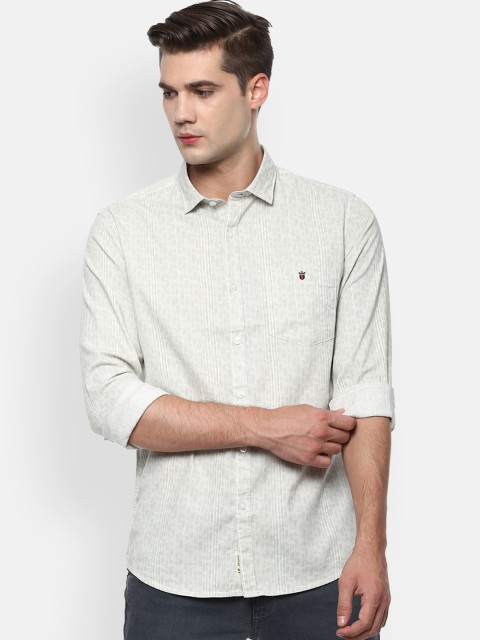 

Louis Philippe Jeans Men Off-White & Grey Slim Fit Self Design Casual Shirt