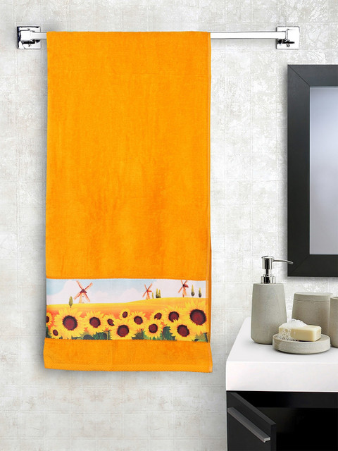 

SPACES Yellow Printed 550 GSM 100% Cotton Premium Bath Towels