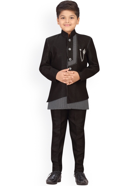 

Aj DEZInES Boys Black & White Printed Sherwani Set