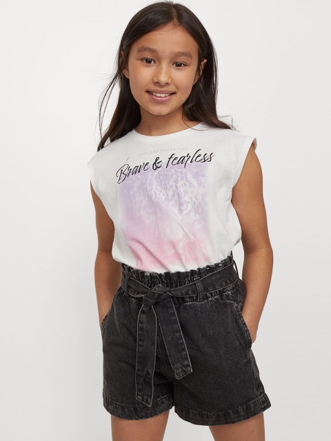 

H&M Girls Black Solid Tie-Belt Denim Shorts