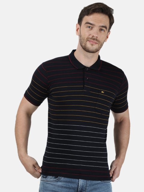 

Monte Carlo Men Navy Blue & White Striped Polo Collar T-shirt, Multi